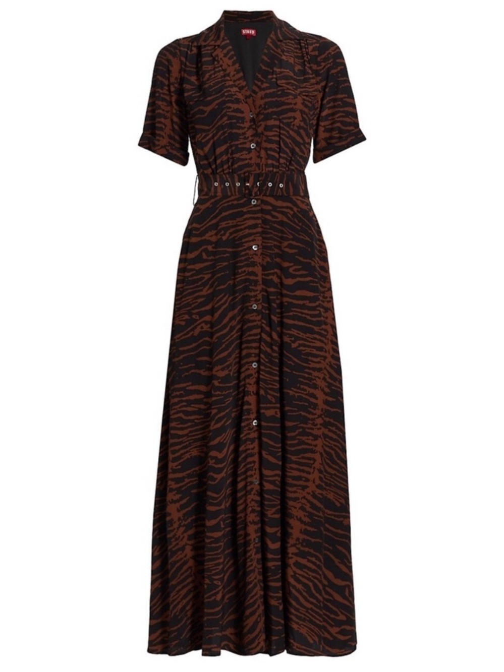 STAUD Millie Zebra Print Belted Maxi Shirt Dress Size 10